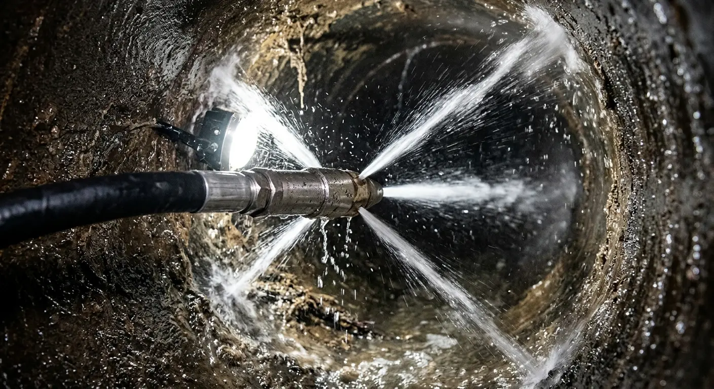 High-pressure hydro jetting nozzle cleaning sewer pipe for Sewer Line Relining in Winchester